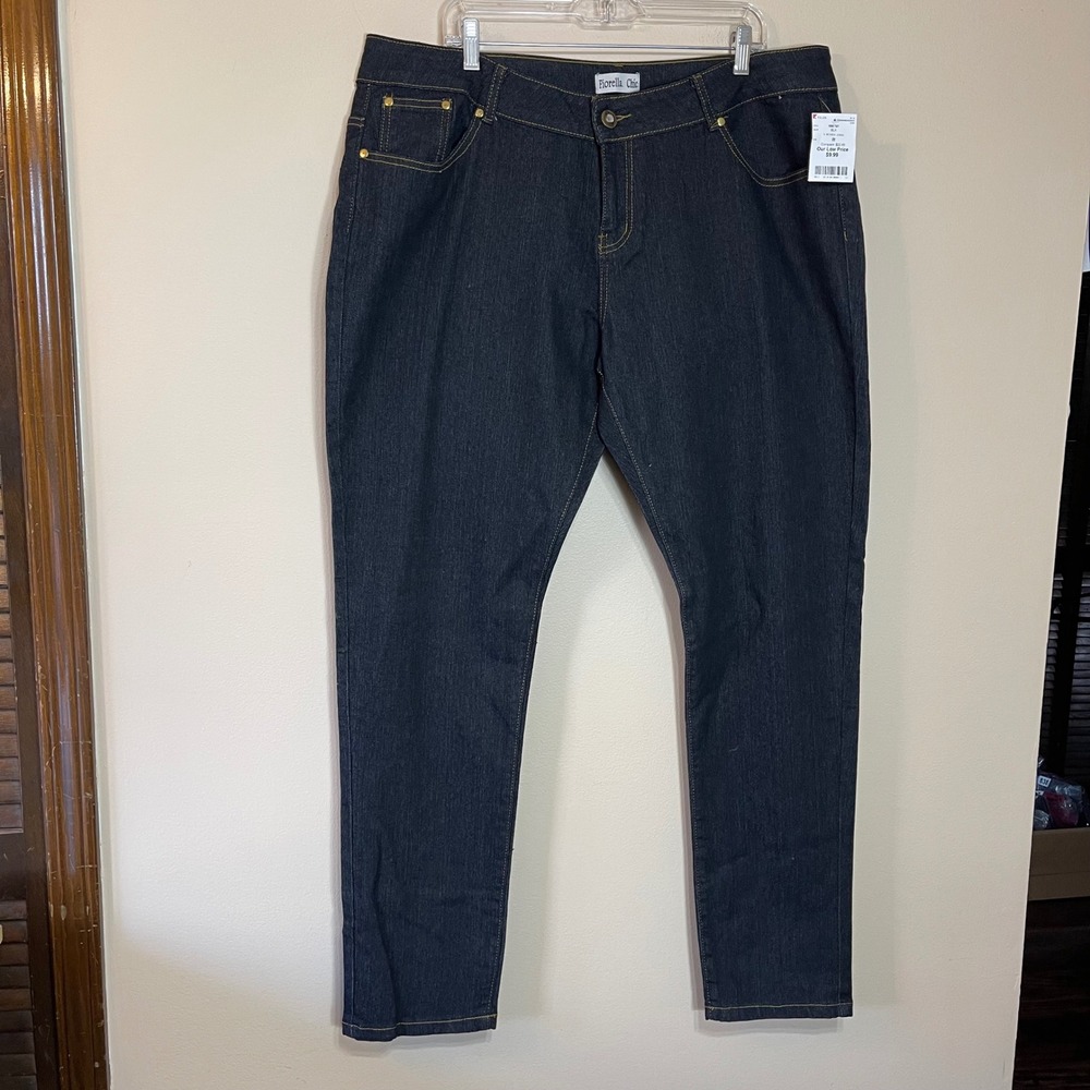 NEW Fiorella Chic Womens Dark Wash Skinny Jeans Size 22W Indigo Gold Hardware
